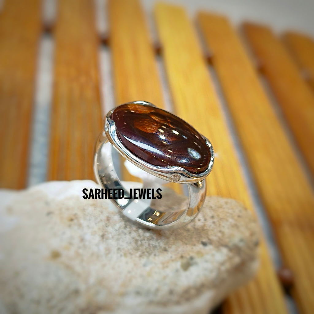 Natural Fire Agate and Diamond Men Ring