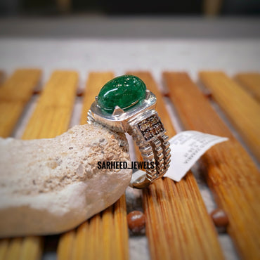 Natural Emerald and Diamond Men Ring