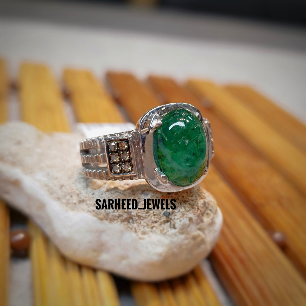 Natural Emerald and Diamond Men Ring