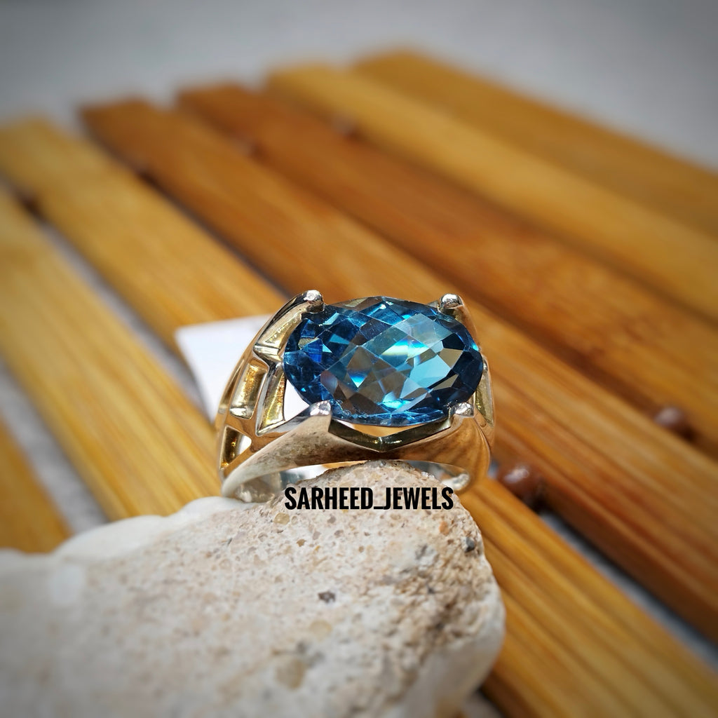 Three Stone Blue Topaz and Diamond Ring – Euro Design Jewelry