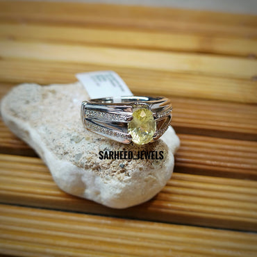 Natural Un-heated Yellow Sapphire and Diamond Men Ring