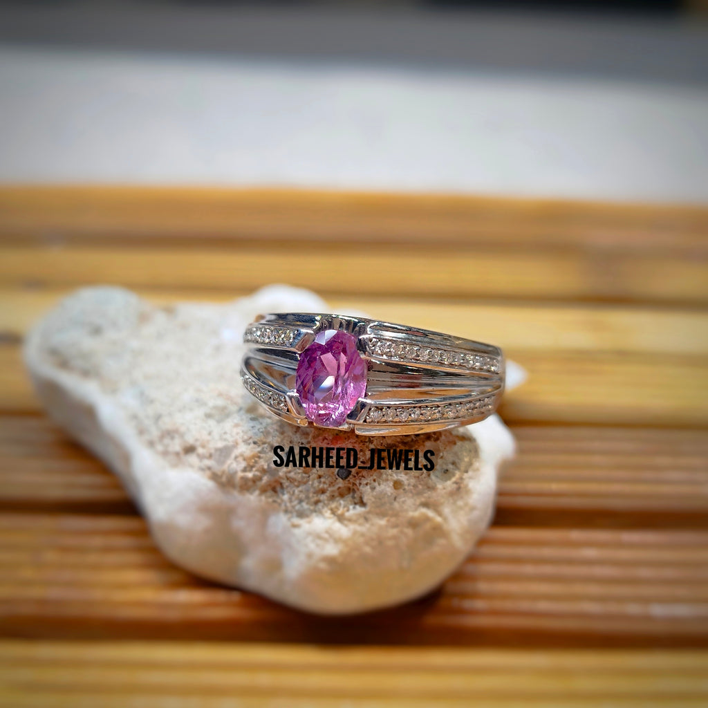 Natural Un-heated Sapphire and Diamond Men Ring
