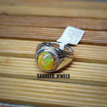 Natural Opal and Diamond Men Ring