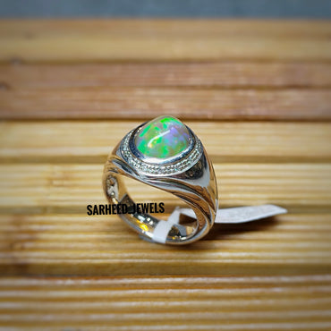Natural Opal and Diamond Men Ring