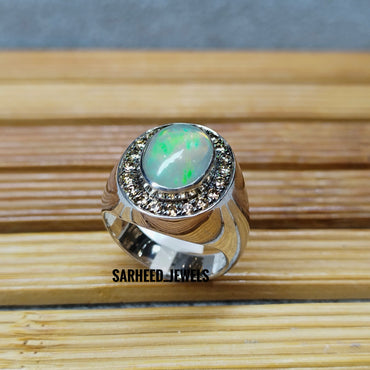 Natural Opal and Diamond Men Ring