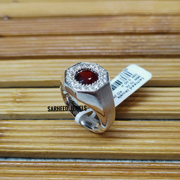 Natural Garnet and Diamond Men Ring