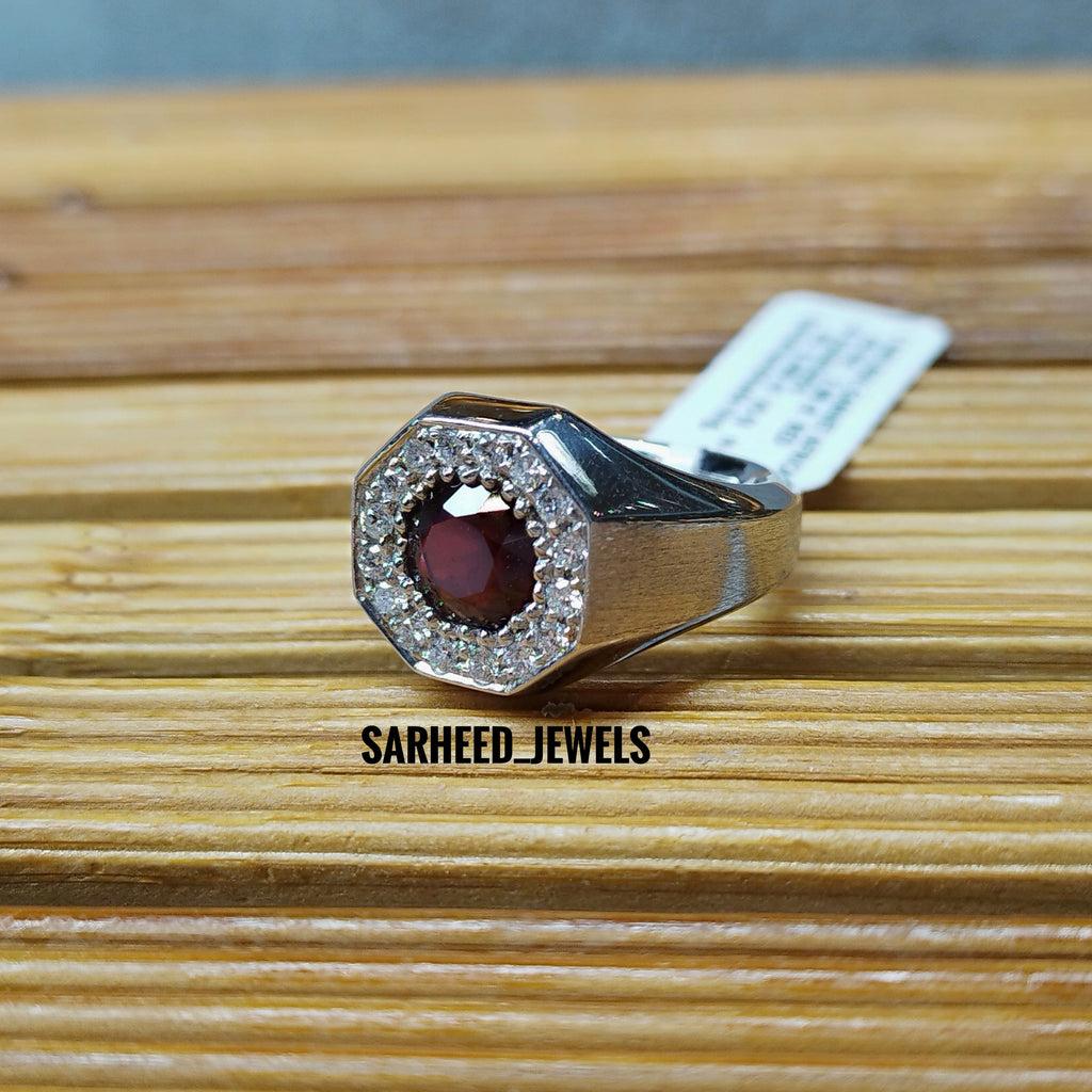 Natural Garnet and Diamond Men Ring