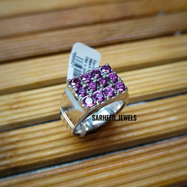 Natural Garnet and Diamond Men Ring