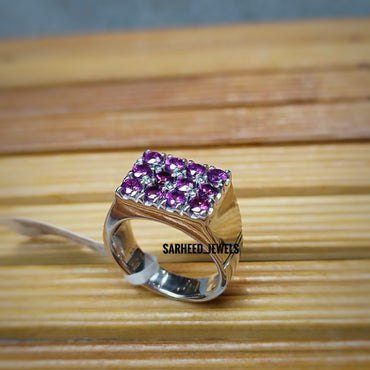 Natural Garnet and Diamond Men Ring