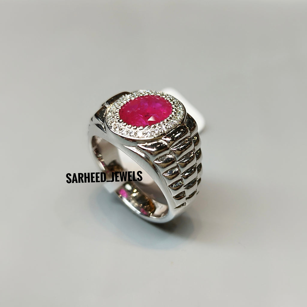 Natural Ruby and Diamond Men Ring