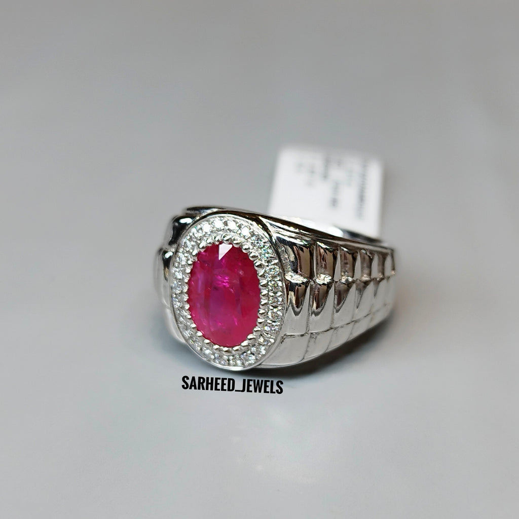 Natural Ruby and Diamond Men Ring