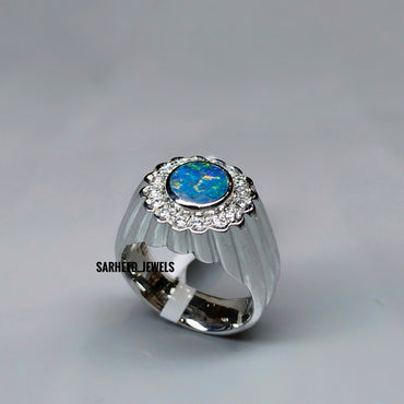 Natural Opal and Diamond Men Ring