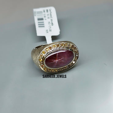 Natural Star-Garnet and Diamond Men Ring