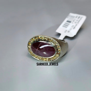 Natural Star-Garnet and Diamond Men Ring