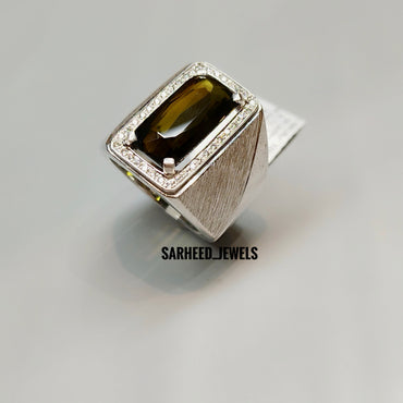 Natural Tourmaline and Diamond Men Ring