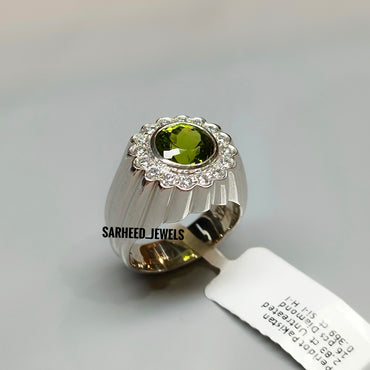 Natural Peridot and Diamond Men Ring