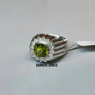 Natural Peridot and Diamond Men Ring