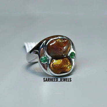 Natural Fire Agate and Emerald Men Ring