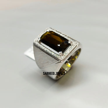 Natural Tourmaline and Diamond Men Ring