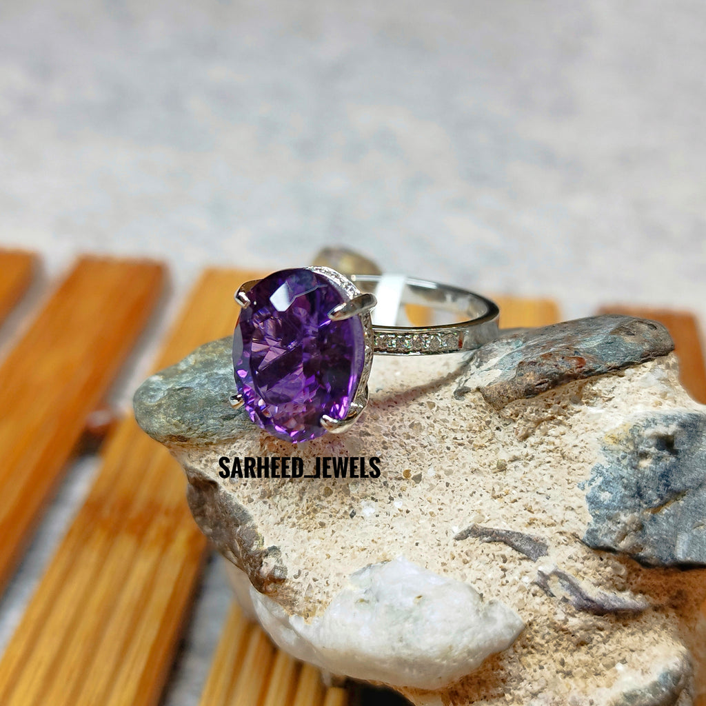 Natural Amethyst and Diamond Gold Ring