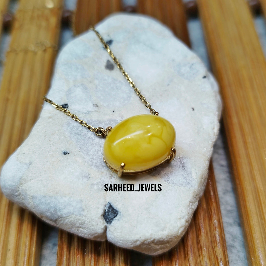 Natural Amber Gold Necklace