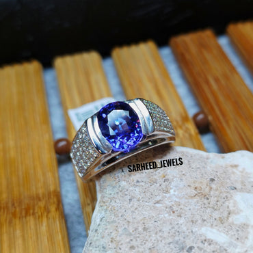 Natural Tanzanite and Diamond Men Ring