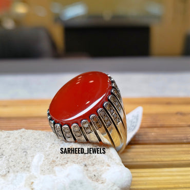 Natural Agate and Diamond Men Ring