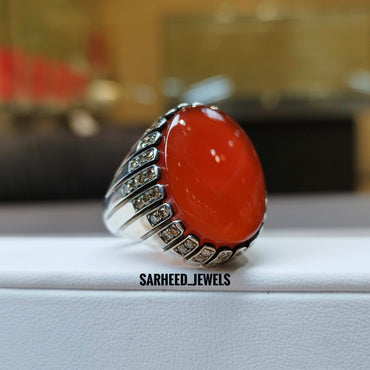 Natural Agate and Diamond Men Ring
