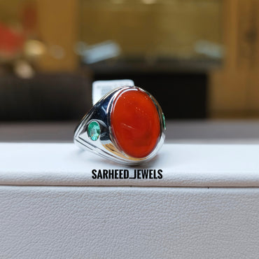 Natural Agate and Emerald Men Ring