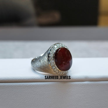 Natural Agate and Diamond Men Ring