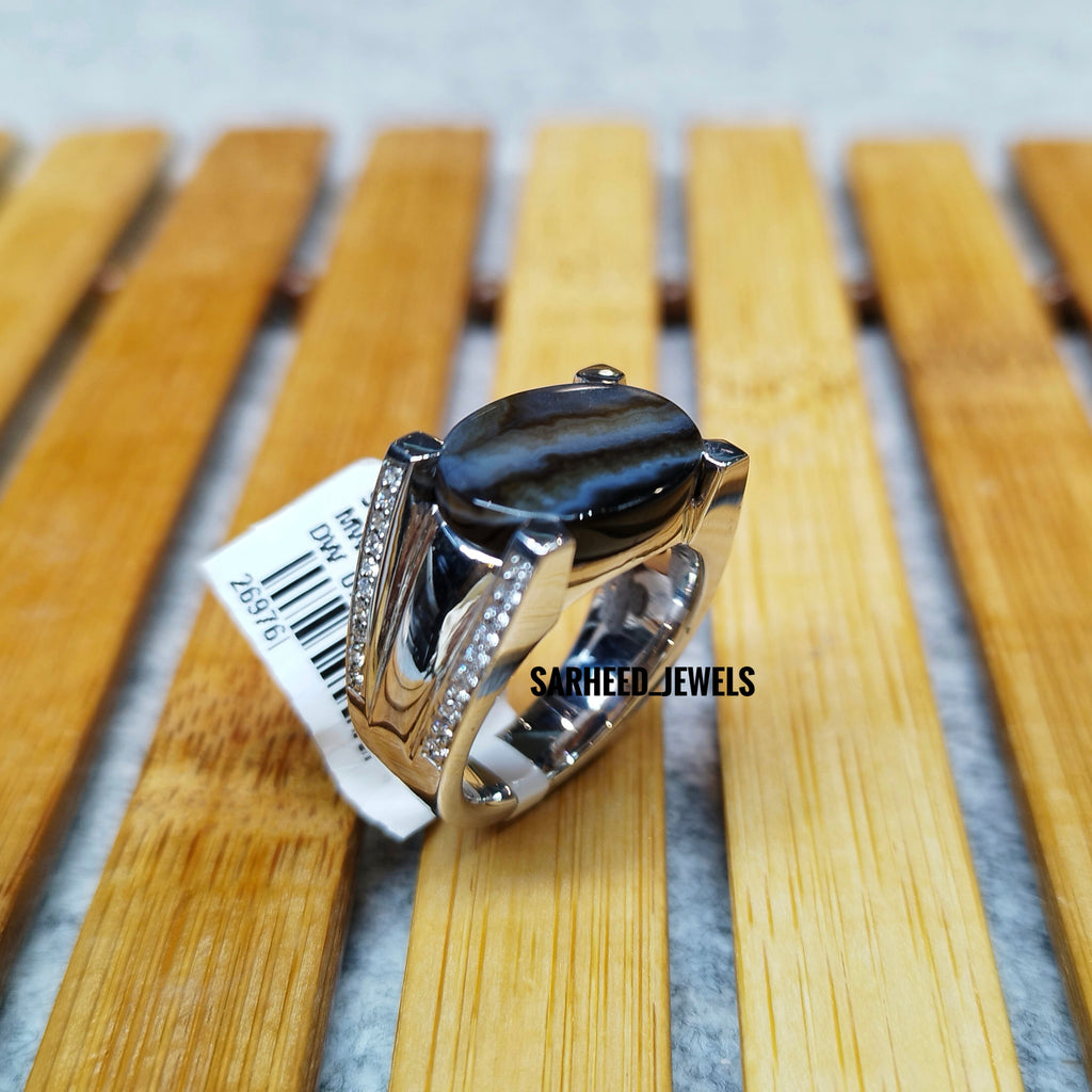 Natural Onyx (Agate) and Diamond Men Ring