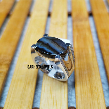 Natural Onyx (Agate) and Diamond Men Ring