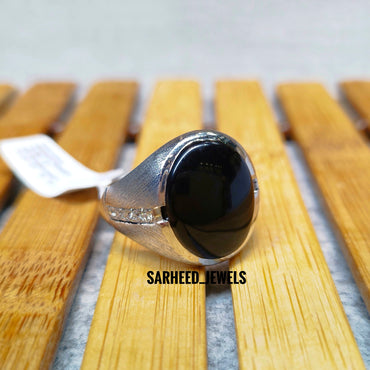 Natural Agate and Diamond Men Ring