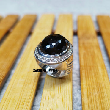 Natural Agate and Diamond Men Ring