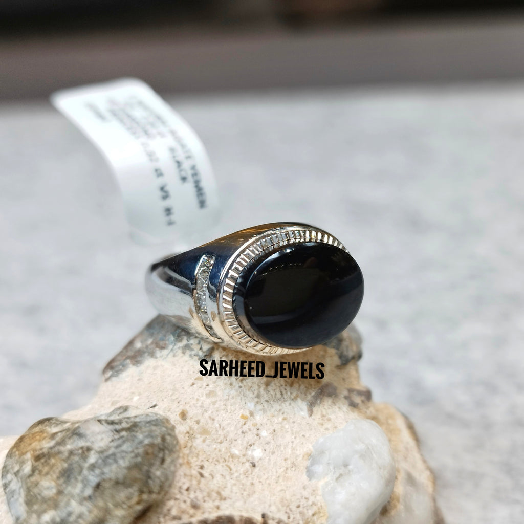 Natural Agate (Onyx) and Diamond Men Ring