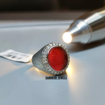 Natural Agate and Diamond Men Ring