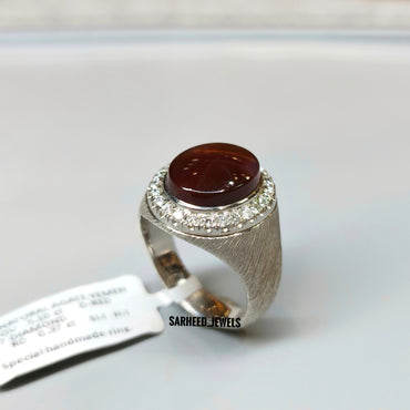 Natural Agate and Diamond Men Ring