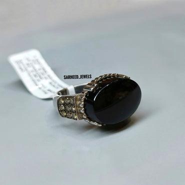 Natural Agate and Diamond Men Ring