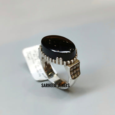 Natural Agate and Diamond Men Ring