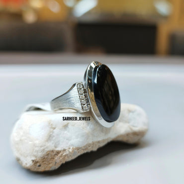 Natural Agate (Onyx) and Diamond Men Ring