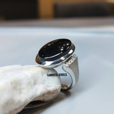 Natural Agate (Onyx) and Diamond Men Ring