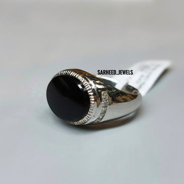 Natural Agate (Onyx) and Diamond Men Ring
