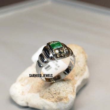 Natural Emerald and Diamond Men Ring
