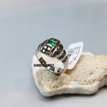 Natural Emerald and Diamond Men Ring