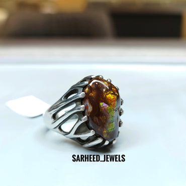 Natural Fire Agate Men Ring