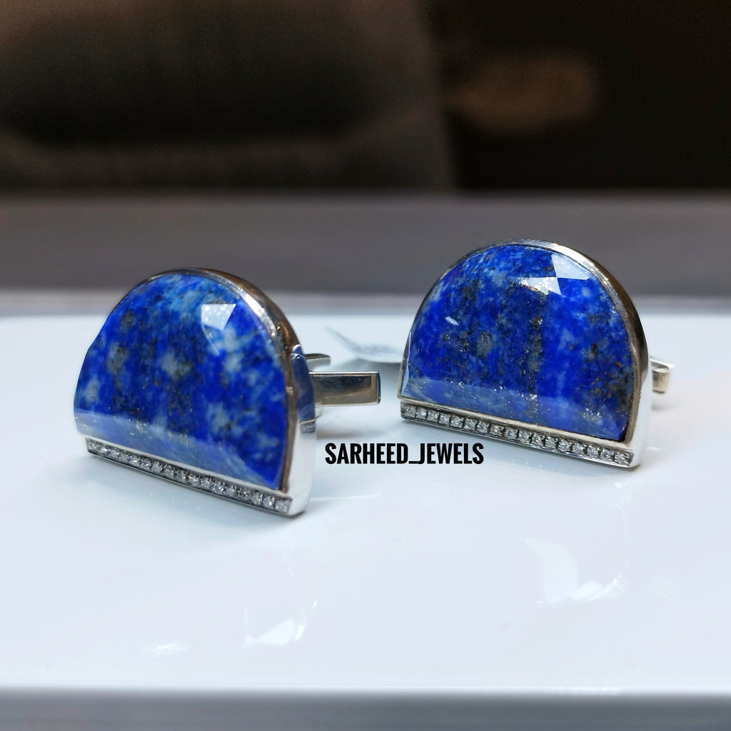 Natural Lapis Lazuli and Diamond Cufflinks