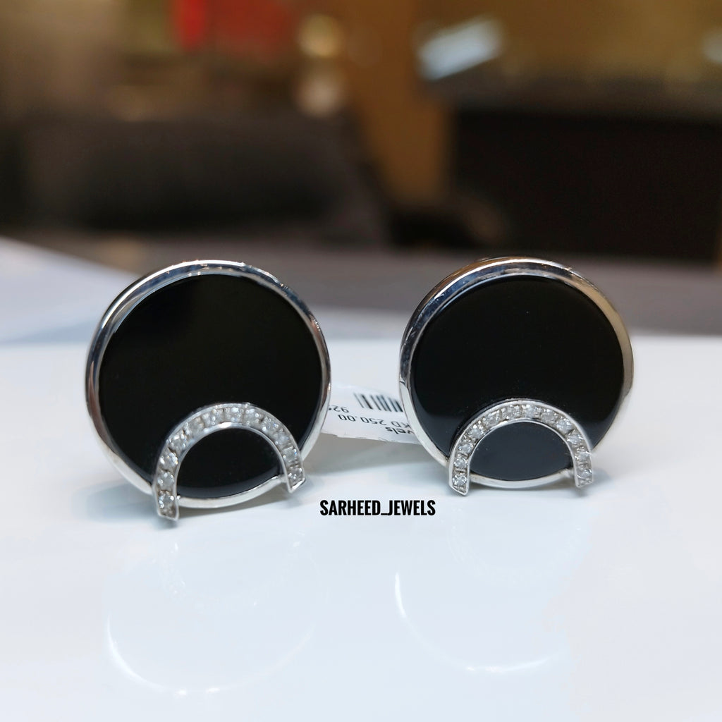 Natural Black Onyx and Diamond Cufflinks