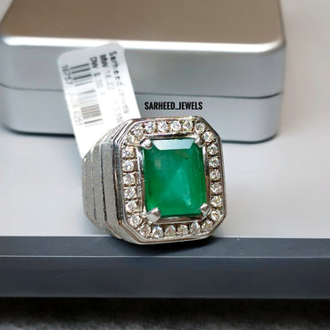 Natural Emerald and Diamond Men Ring
