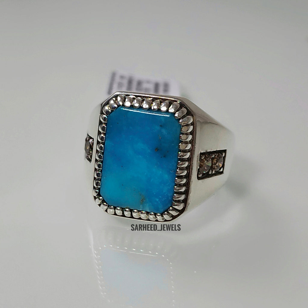 Natural Turquoise and Brown Diamond Men Ring