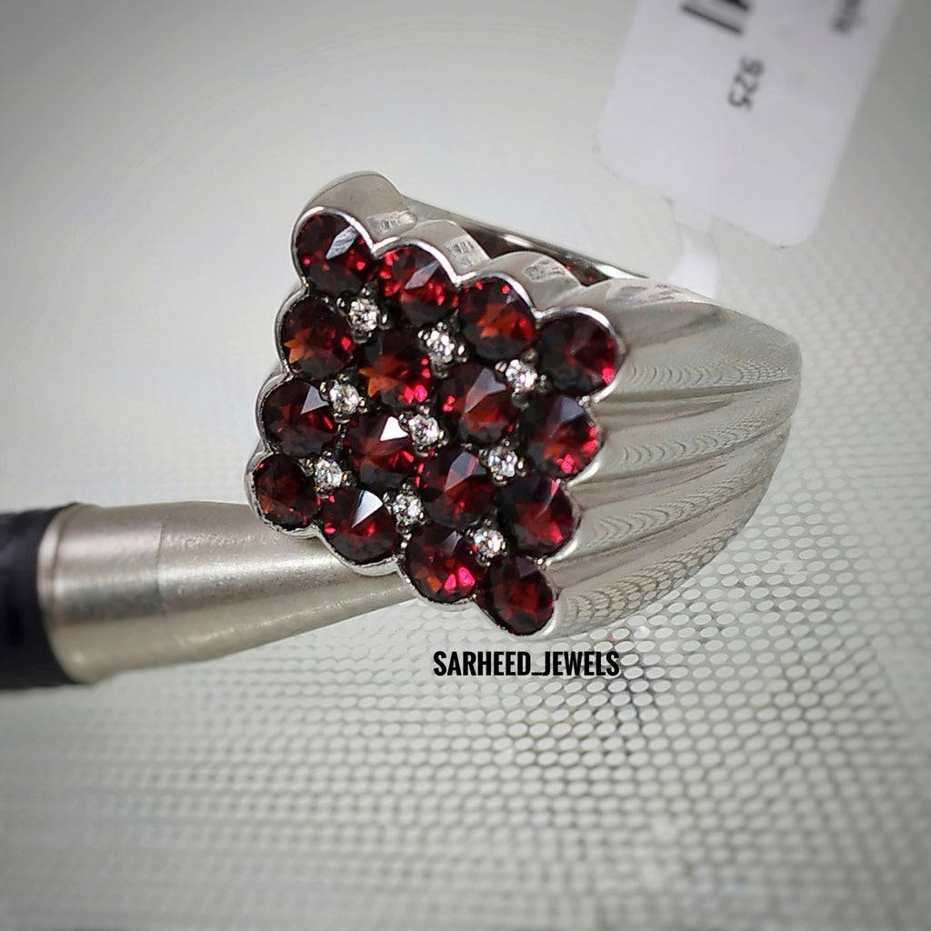 Natural Garnets and Diamond Men Ring